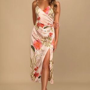 Lulu's Pink Floral Wrap Dress